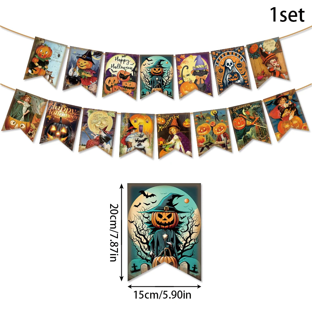 Halloween Paper Hanging Sign Spooky Pumpkin Witch Ghost Front Door Hanger Welcome Sign DIY Halloween Party Decoration 2023