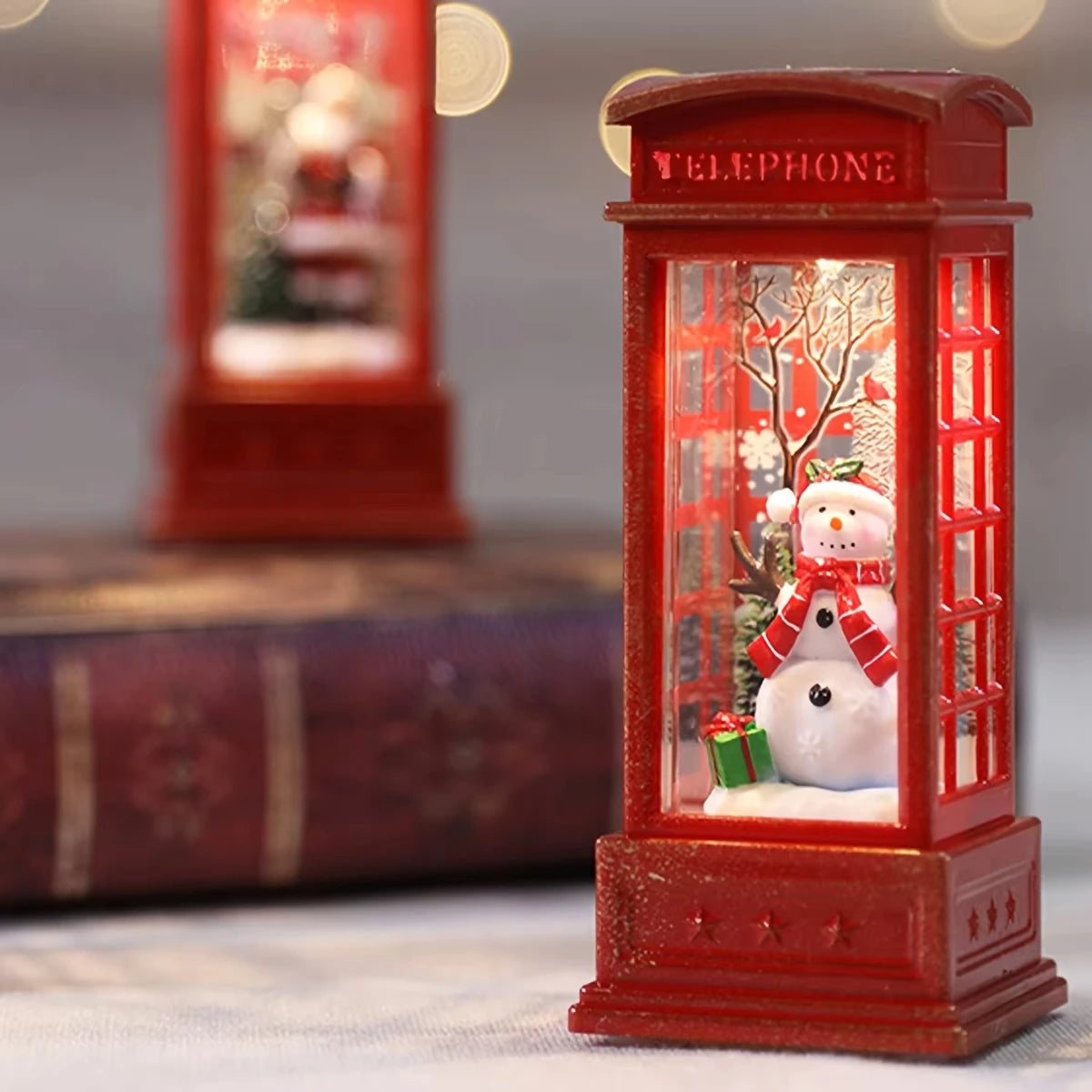 Christmas Phone Booth Lights Santa Claus Snowman Gifts Window Scene Ornament Christmas Party Decortion Xmas Party Home
