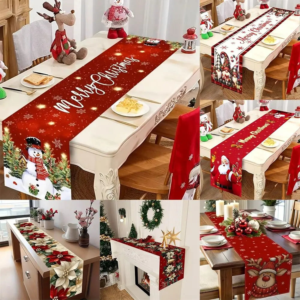 New New Year Christmas Table Runner Snowman Santa Claus Christmas Tablecloth Navidad Gift Elk Table Decor Christmas Party