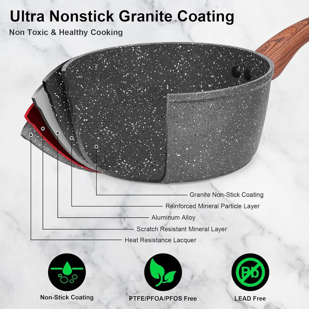 Granite Pots and Pans Set Ultra Nonstick, 11 Piece Die-Cast Cookware Sets with Frying Pan, Sauce Pan, Stockpot,
