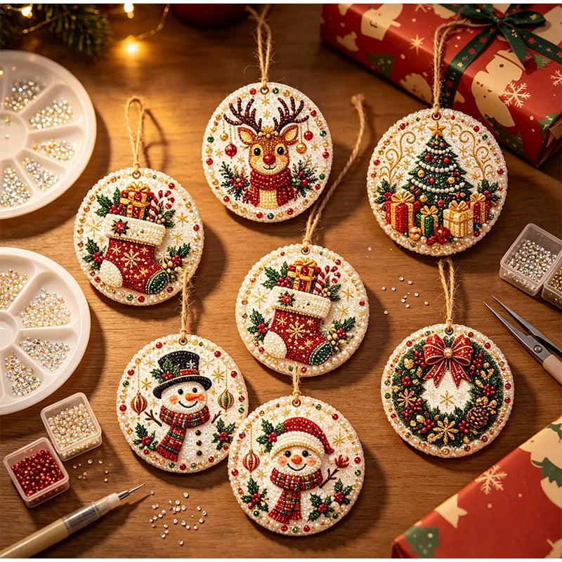 Christmas Diamond Painting Kit DIy Christmas Wooden Ornaments Xmas Snowman Reindeer Hanging Decor Relaxing Project Holiday Gifts