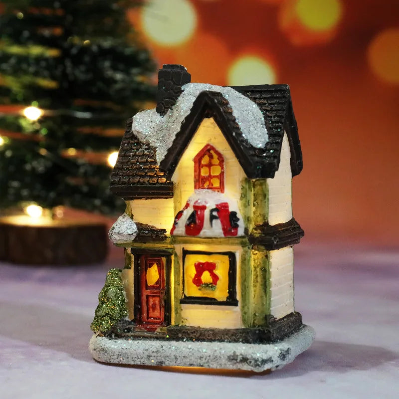 Christmas Led Light House Christmas Tree Ornaments LED Resin Small Village House Xmas Glow Decor Gift Happy New Year Decors DC05