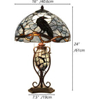 L10954 Raven Sitting on Bare Tree Branch in Full Moon Night Tiffany Style Stained Glass Table Lamp for Home Decor (Dark Bl