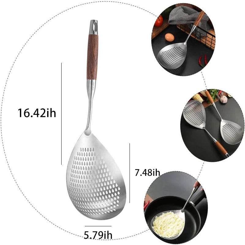 Stainless Steel Spider Strainer Skimmer Ladle for Cooking and Frying, Kitchen Utensils Wire Strainer Pasta Spoon