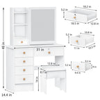 Makeup Vanities Vanity Desk with Sliding Mirror, Bedroom Dressing Table, Makeup Desk with 6 Drawers Bedroom Furniture