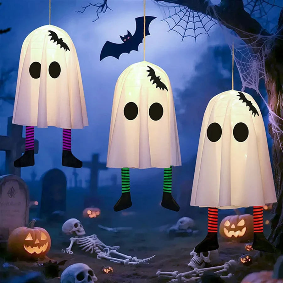 Halloween LED Ghost Pendant Lights, Glowing Wizard Hat Ghost Lantern Decorations, Spooky Hanging Ornaments for Room, Home
