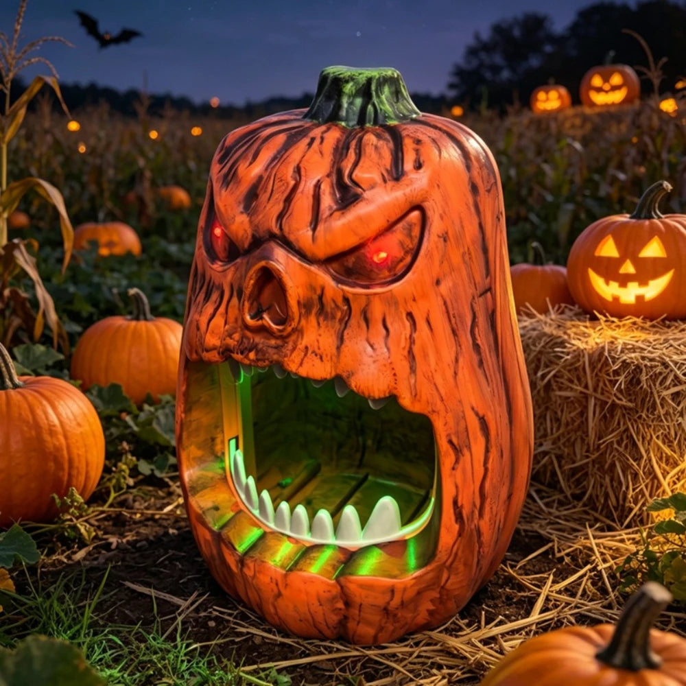 Halloween Horror Skull Face Pumpkin Candy Storage Box Voice-activated Glowing Pumpkin Ornaments Holiday Decorations  Birthday