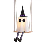 Halloween Hanging Swinging Ghost Decoration Spooky Light Up Swing Ghost with Witch Hat for Outdoor Tree Decor