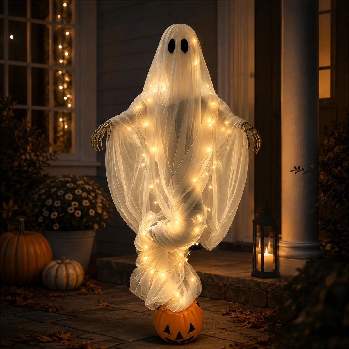 Halloween Pumpkin and Ghost Ambient Lights Outdoor Yard Decorations Ghost Garden Ornaments Haunted House Decoration Props