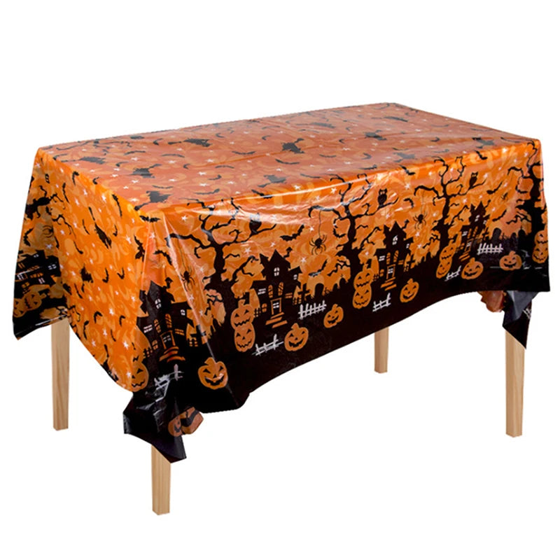Halloween Decoration Tablecloth Pumpkin Spider Web Plastic Folding Setsholidayparty Hometableclothsuppliesbackdroparrangement