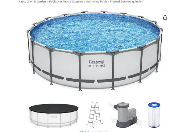Steel Pro MAX  Above Ground Pool, Round Metal Frame Outdoor Swimming Pool Set with Filter Pump, Ladder, and, Custom