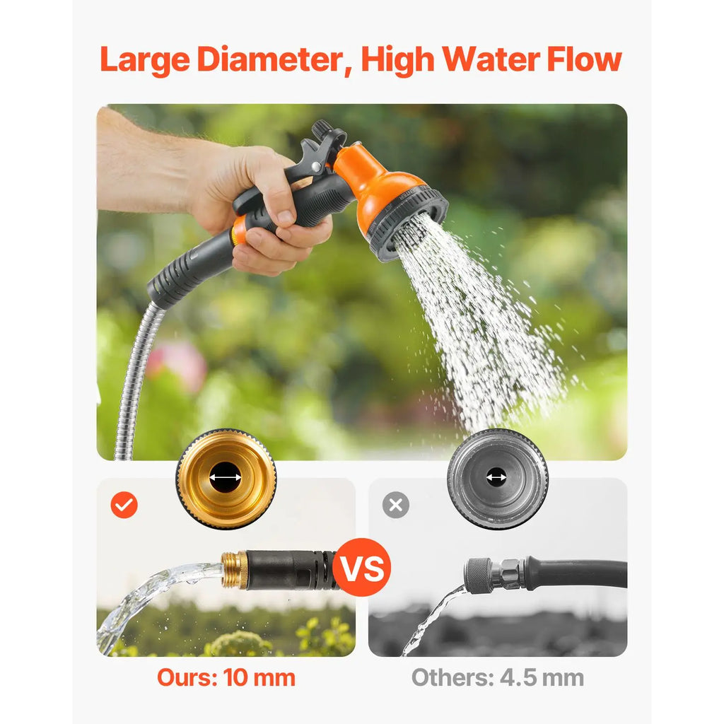 Metal Garden Hose 50 ft, Rust Proof Stainless Steel Water Hose, Heavy Duty Backyard Hose with 10 Function Nozzle, No-Kink & Flexible Water Pipe, Lightweight Metal Hose for Yard, Outdoor