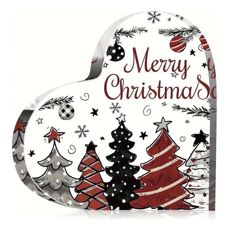 Christmas Atmosphere Heart Acrylic Ornament Desktop Decoration Transparent Stand