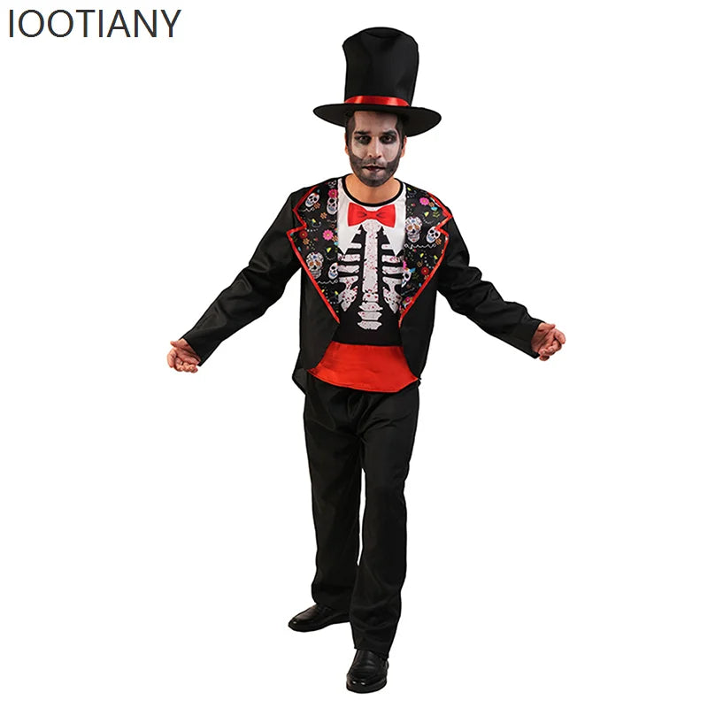 Halloween Adult Mexican Dead Day Horror Zombie Skull Flower Ghost Stage Role Playing Costume Party Masquerade Dress Up