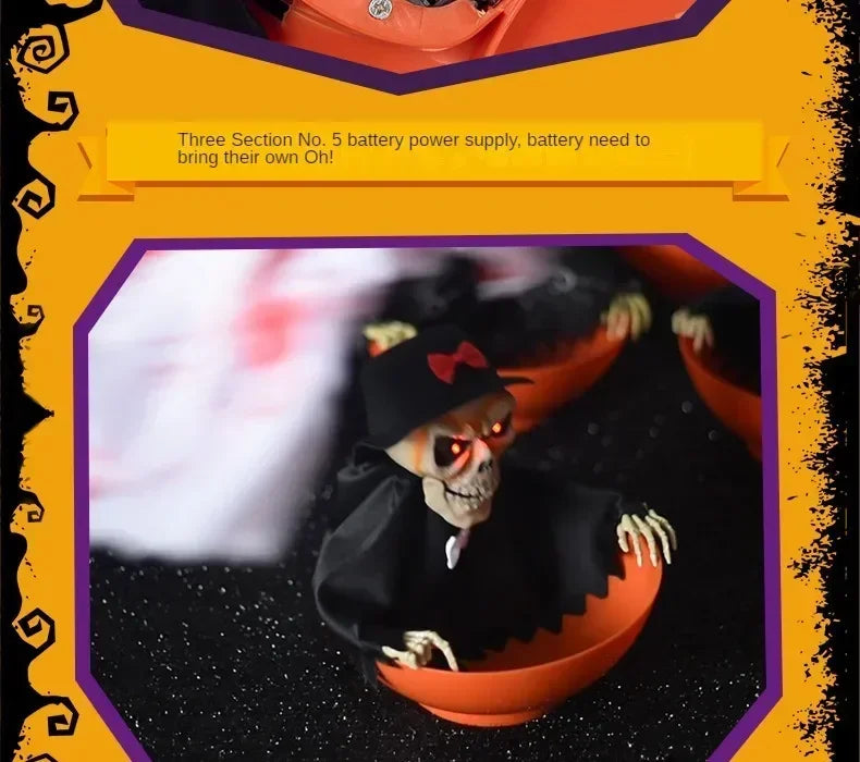 Halloween Skeleton Hand Candy Bowl with Light Up Red Eyes Spooky Sound Effects for Haunted House Party Decoration  ﻿