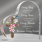 Heart-Shaped Bible Verse Acrylic Decor – Boho Cross & Floral Design, Desk & Home Decor, Ideal Gift for Mom