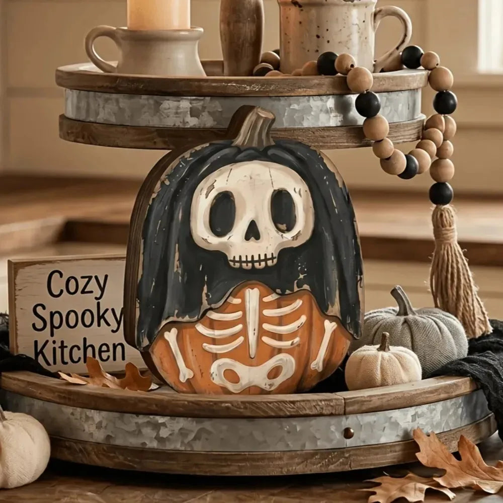 Halloween Interior Decoration Autumn Decoration Retro Wooden Blocks Shelf Decoration Ghosts Black Cats Pumpkins Skeletons Witche