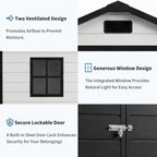 6x4 FT Resin Outdoor Storage Shed, Double Wall Waterproof Lockable Garden Tool Shed With Window, Double Doors For Bike Lawn Mower Patio