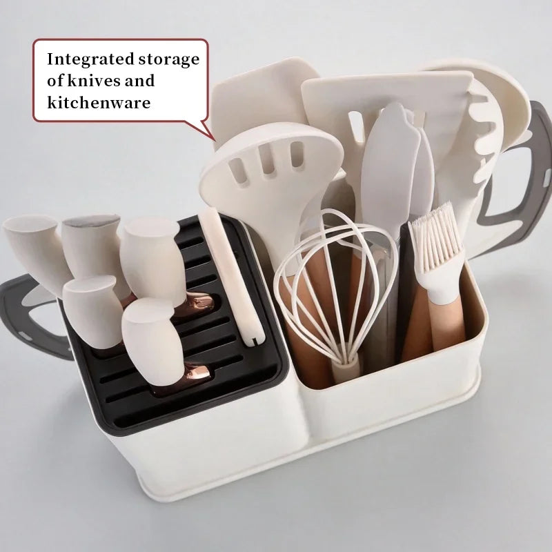 19-in-1 Kitchen Knife & Silicone Utensil Combo Set, Heat Resistant Cooking Tools with Detachable Storage Organizer