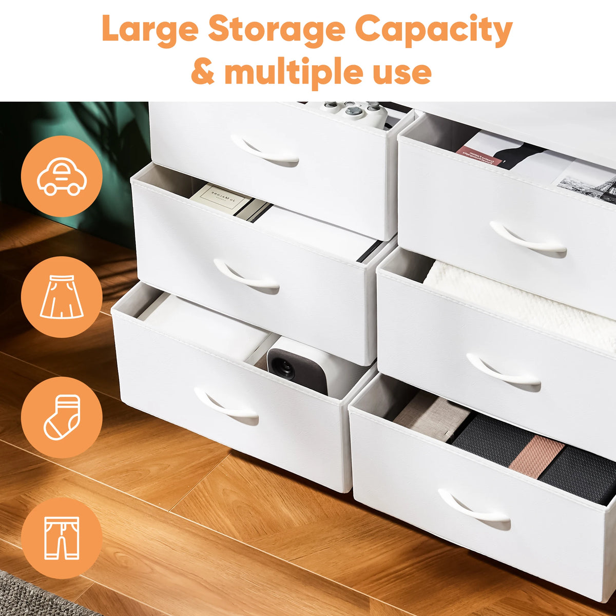JHK Dresser Children's Wardrobe For Bedroom With 8 Fabric Drawers Storage Cabinet Steel Frame Assembly Closet For Home Furniture
