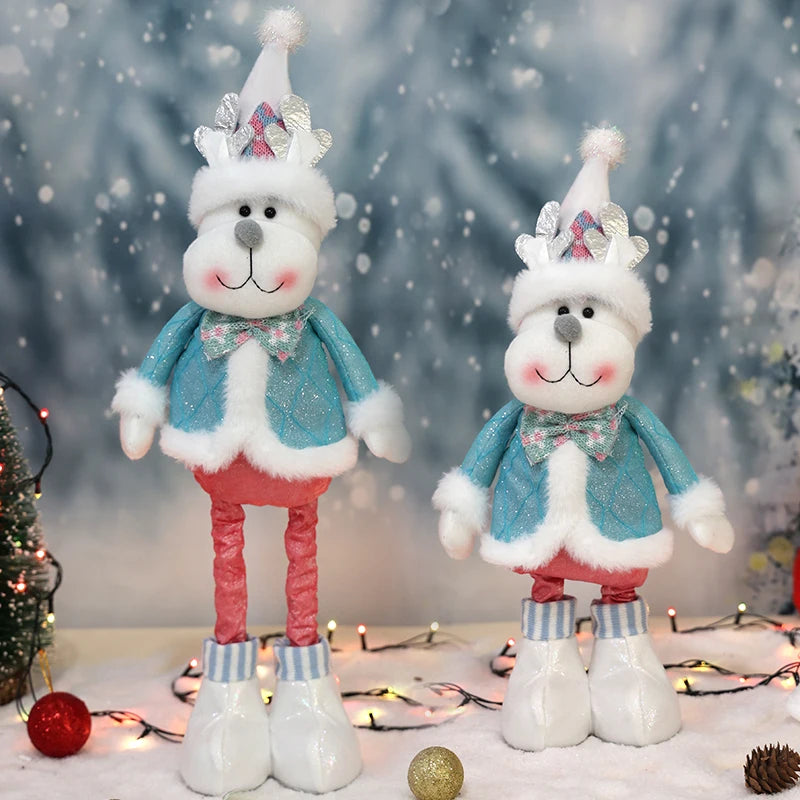Retractable Santa Claus,Snowman,Elk Dolls,Pink & Blue Fabric Window Decoration with Metal Accents,Multi-Holiday Decor for Christ