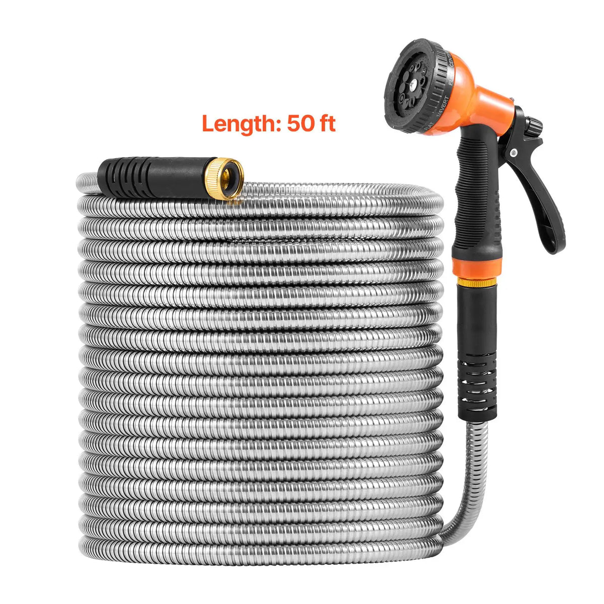 Metal Garden Hose 50 ft, Rust Proof Stainless Steel Water Hose, Heavy Duty Backyard Hose with 10 Function Nozzle, No-Kink & Flexible Water Pipe, Lightweight Metal Hose for Yard, Outdoor