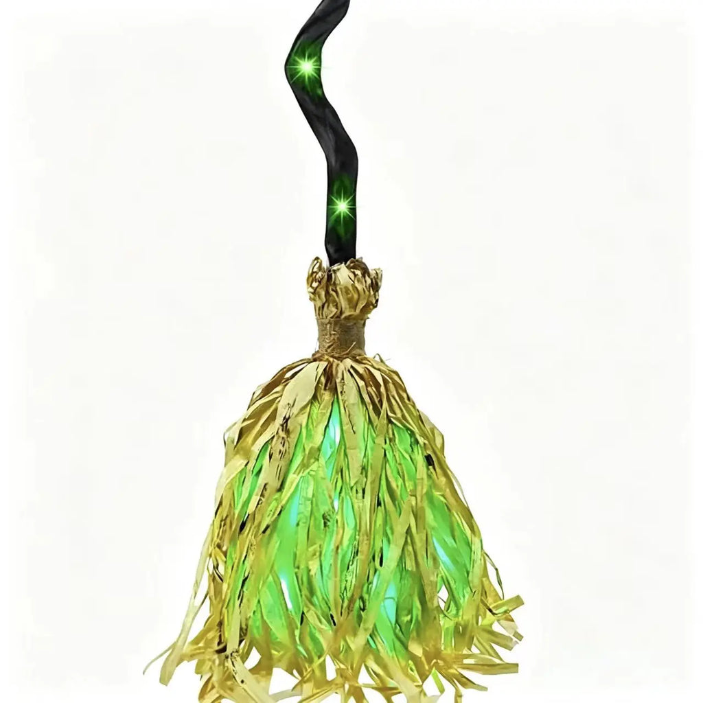 Halloween Floating Witch Broom with Witch Hat Haunted Dancing Moving Prop with Ghost Sounds Terror Atmosphere Home Party Decor