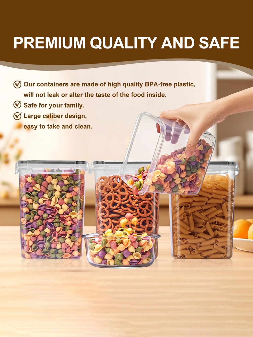 48pcs, Sealed Food Storage Containers with Lids, Plastic Kitchen Pantry, Dry Cargo Jars of Lactose, Grain, Flour, Sugar, Labeled