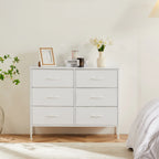 JHK 6 Fabric Drawers Nightstand For Bedroom Bedside Sofa Table With Storage Closet Chest Clothes Display Cabinet Furniture