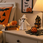 Halloween ghost ornament, 3D printed funny ghost figurine in an OK pose, suitable for home decoration, living room, bedroom