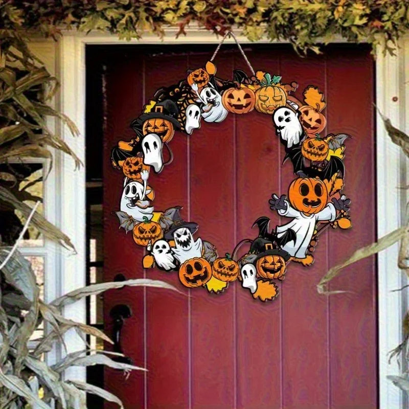 Halloween Wooden Sign Pumpkin Ghost Hanging Wood Plaque Wreath Accessory Home Wall Room Cafe Shop DIY Holiday Party Decoration