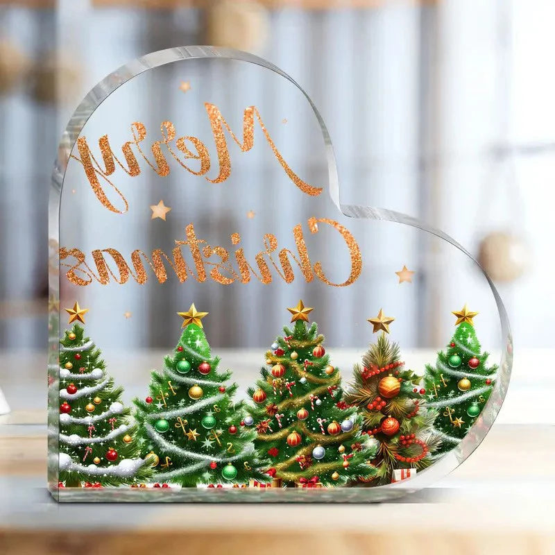 Christmas Atmosphere Heart Acrylic Ornament Desktop Decoration Transparent Stand