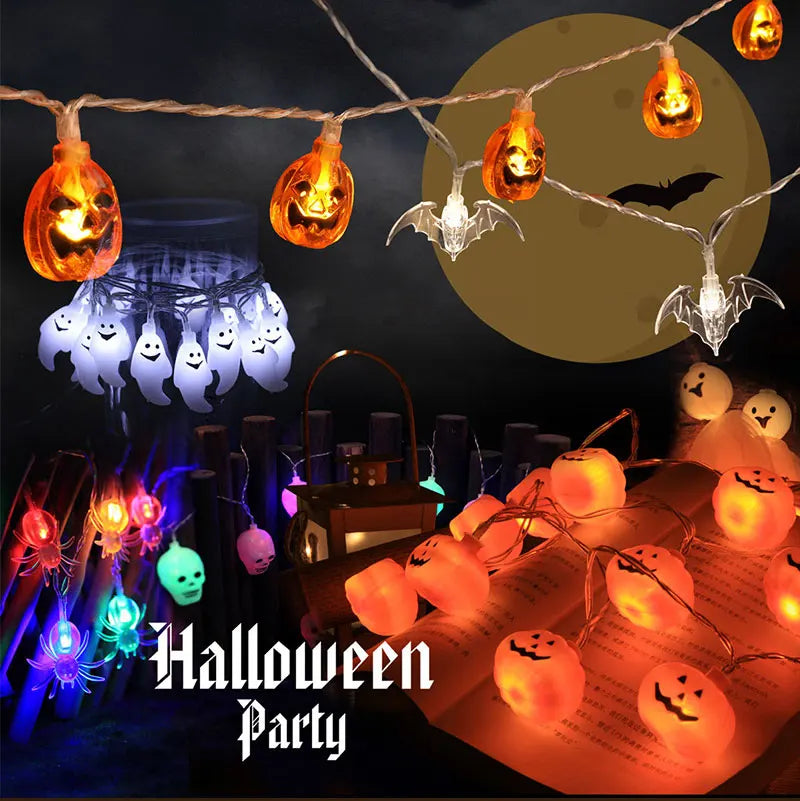Halloween Led Lights String Twinkle Party Festoon Light Decoration Skull Pumpkin Bat Outdoor Lights Garland Street Portable