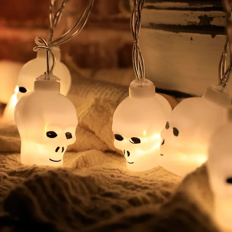 Halloween Led Lights String Twinkle Party Festoon Light Decoration Skull Pumpkin Bat Outdoor Lights Garland Street Portable