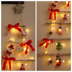 Christmas Tree Wall Decoration Glowing LED Red Bow Snowman Pine Cone Festive Home Indoor Hanging Accessory Set