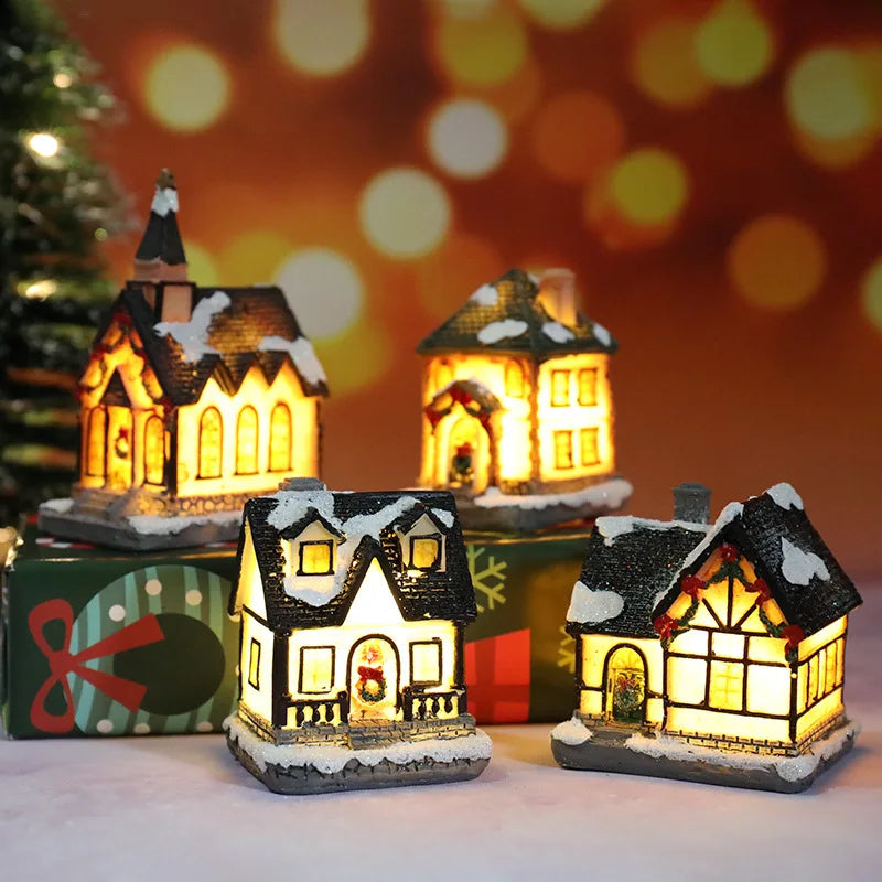 Christmas Led Light House Christmas Tree Ornaments LED Resin Small Village House Xmas Glow Decor Gift Happy New Year Decors DC05