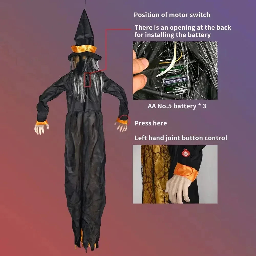 Halloween Witch Ghost Decor Horror Pendant Glowing Prank Props Electric Toys Haunted House Bar Club Home Festival Decoration