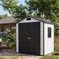 6x4 FT Resin Outdoor Storage Shed, Double Wall Waterproof Lockable Garden Tool Shed With Window, Double Doors For Bike Lawn Mower Patio