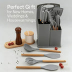 19-in-1 Kitchen Knife & Silicone Utensil Combo Set, Heat Resistant Cooking Tools with Detachable Storage Organizer