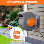 Wall Mounted Retractable Garden Hose Reel, 1/2 in X 72/100 ft, Auto Slow Rewind, 180° Swivel, 9-Function Nozzle, Any Length Lock