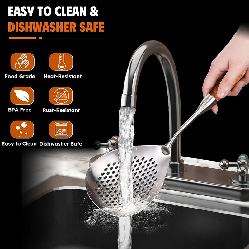 Stainless Steel Spider Strainer Skimmer Ladle for Cooking and Frying, Kitchen Utensils Wire Strainer Pasta Spoon