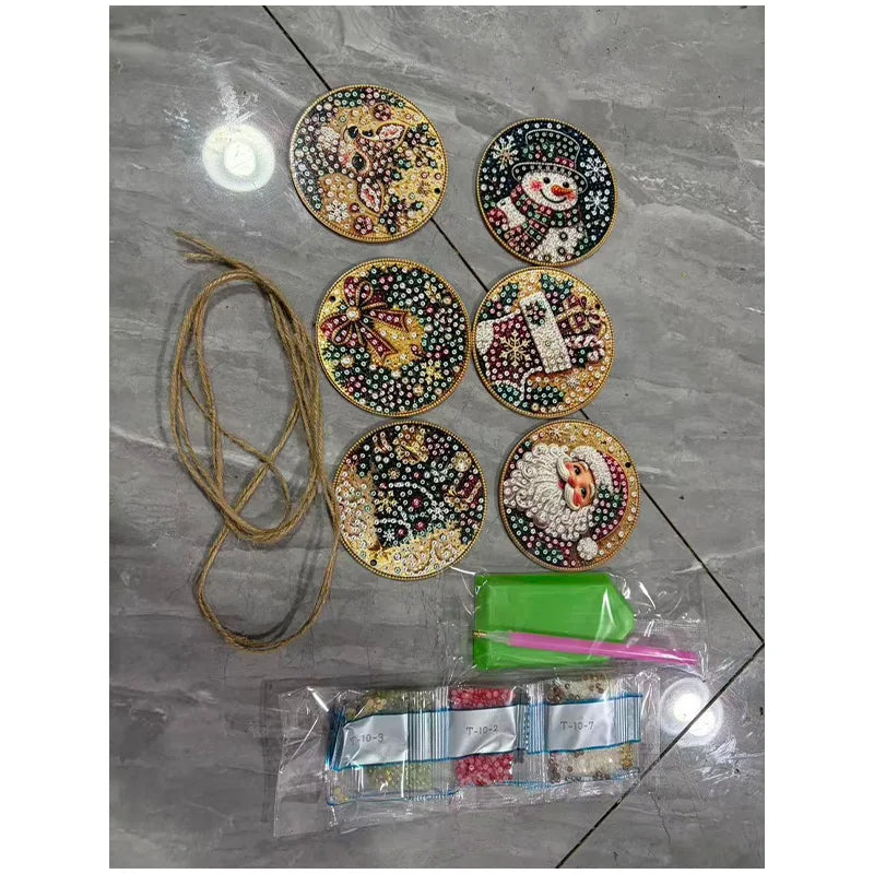 Christmas Diamond Painting Kit DIy Christmas Wooden Ornaments Xmas Snowman Reindeer Hanging Decor Relaxing Project Holiday Gifts