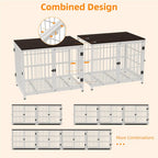 Wooden Dog Crate Furniture with Metal Frame, Large Indoor Dog Kennel End Table, Stylish Pet Cage with 3 Doors and Removable Tray