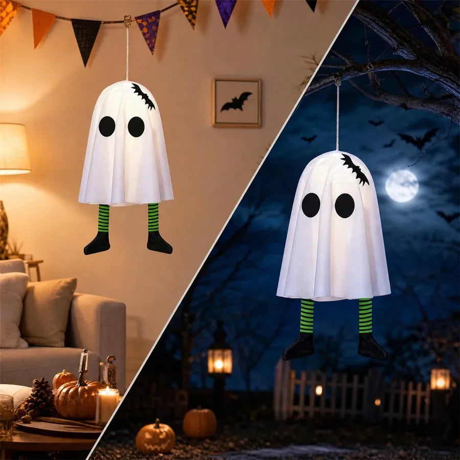 Halloween LED Ghost Pendant Lights, Glowing Wizard Hat Ghost Lantern Decorations, Spooky Hanging Ornaments for Room, Home