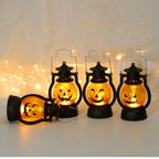 Halloween LED Hanging Pumpkin Lantern Light Ghost Lamp Candle Light Retro Small Oil Lamp Halloween Party Home Decor Horror Props