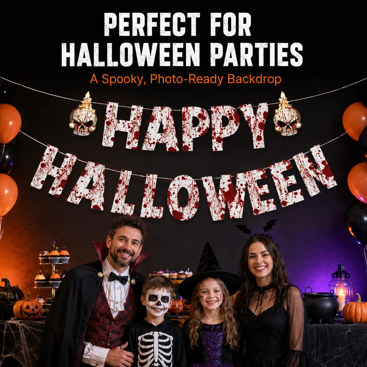 Halloween Ceiling Hangings: Skeletons, Mummies, Bloodstained Handprints, Bat Garlands. Kids Halloween Home Decor