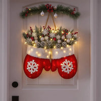 Christmas Gloves Wreath with Light with Light Design Wreath Hanging Ornaments for Christmas Indoor Outdoor Wall Decor