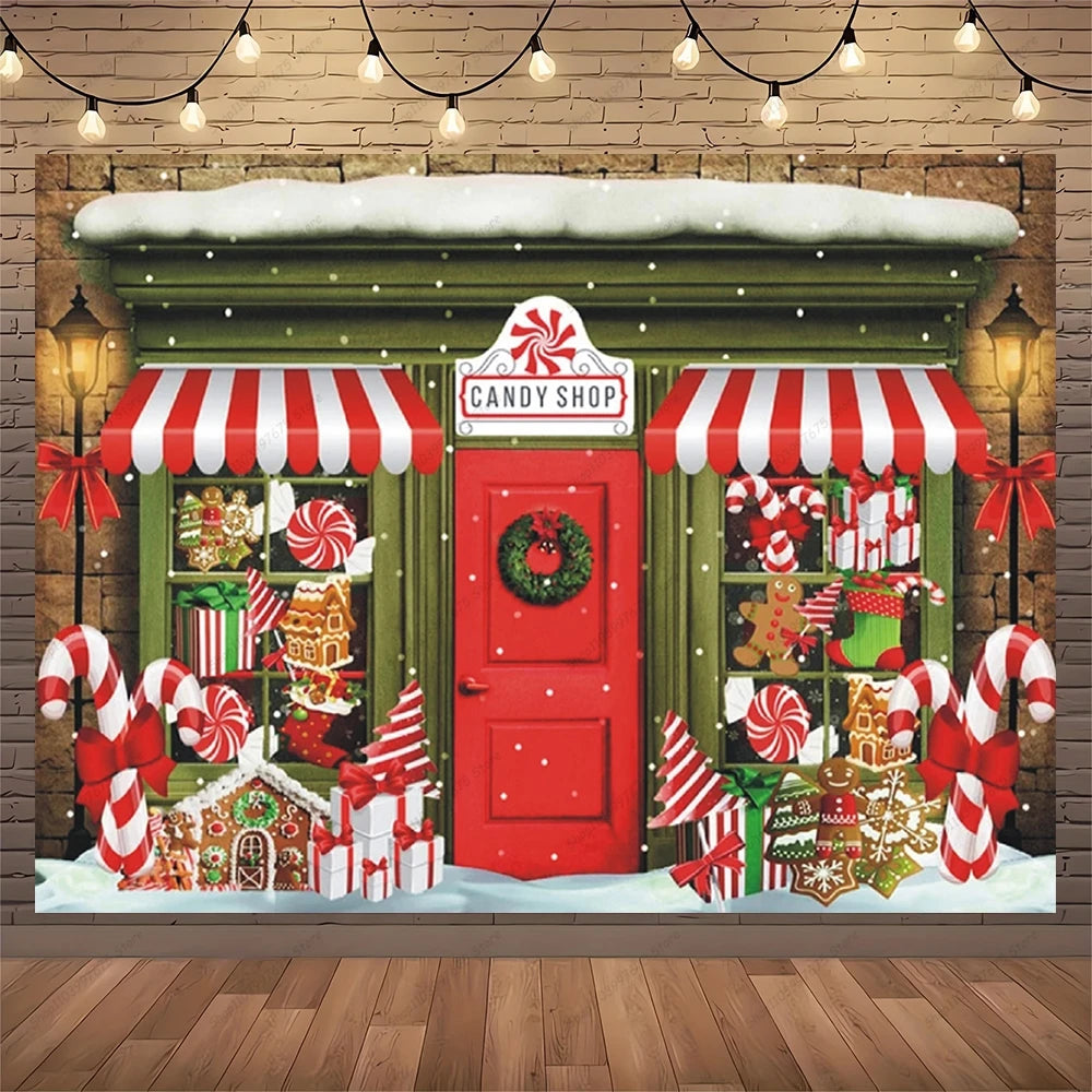 Christmas Photography Backdrop Vinyl Santa's Toy Shop Decoration Backdrop for Xmas Party Supplies Photo Background Studio Decor