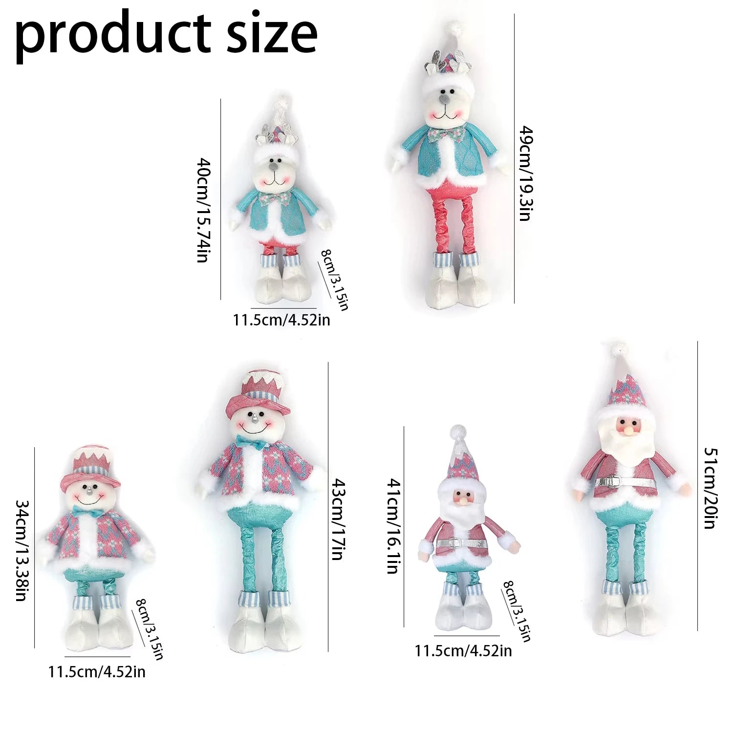 Retractable Santa Claus,Snowman,Elk Dolls,Pink & Blue Fabric Window Decoration with Metal Accents,Multi-Holiday Decor for Christ