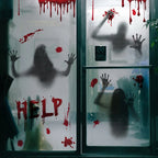 【H】Halloween Stickers Horror Blood Hand Print Door Stickers Window Bathroom Shadow Glass Female Ghost Wall Decal Halloween Decor